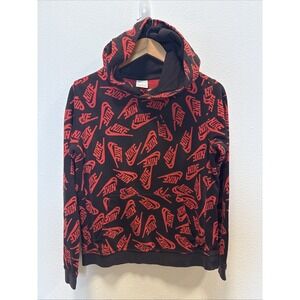 Youth Nike All Over Logo Black And Red Hoodie Size XL